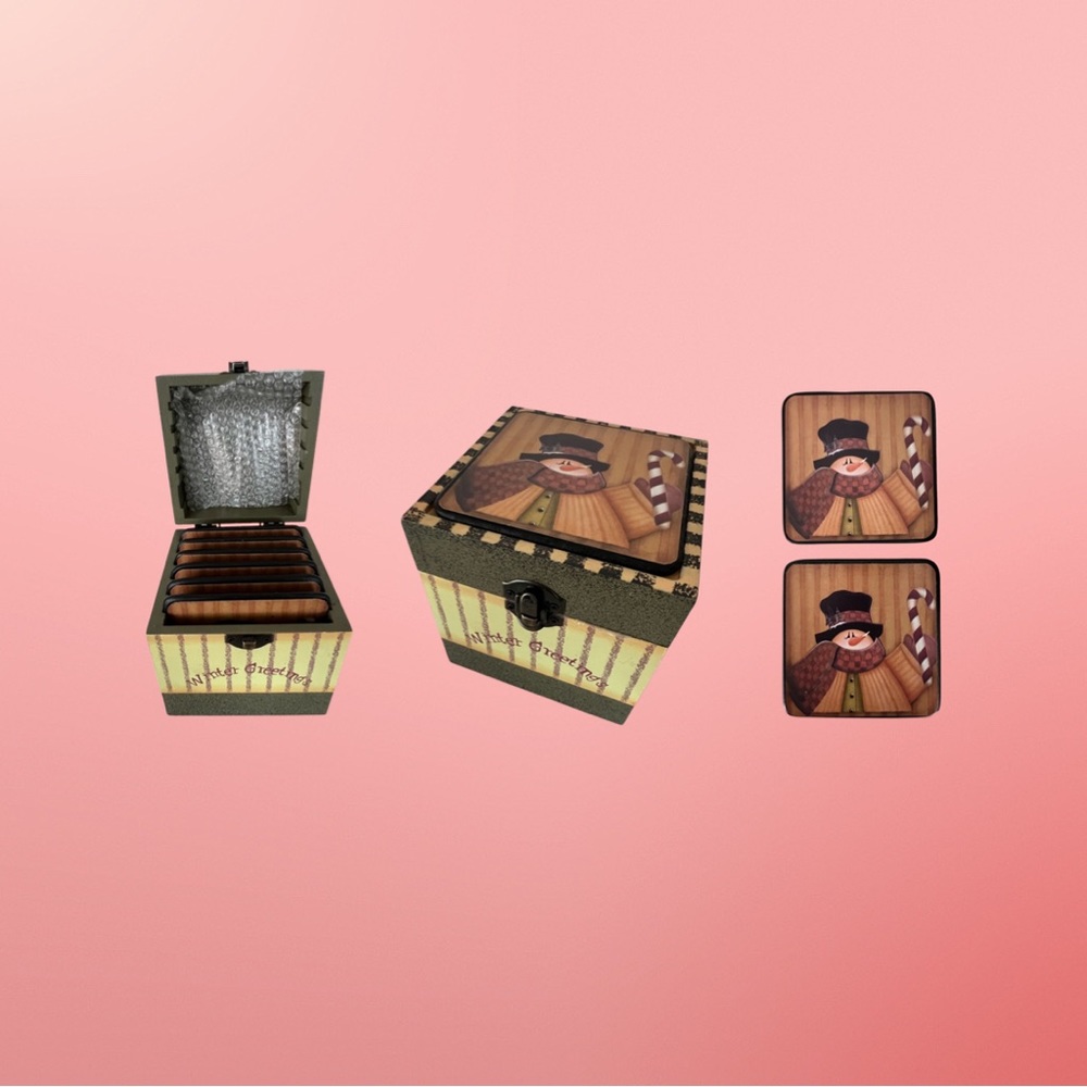 🆕 Snowman Coasters with Case